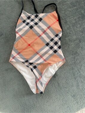 Plaid One-Piece Swimsuit in Peach and Black